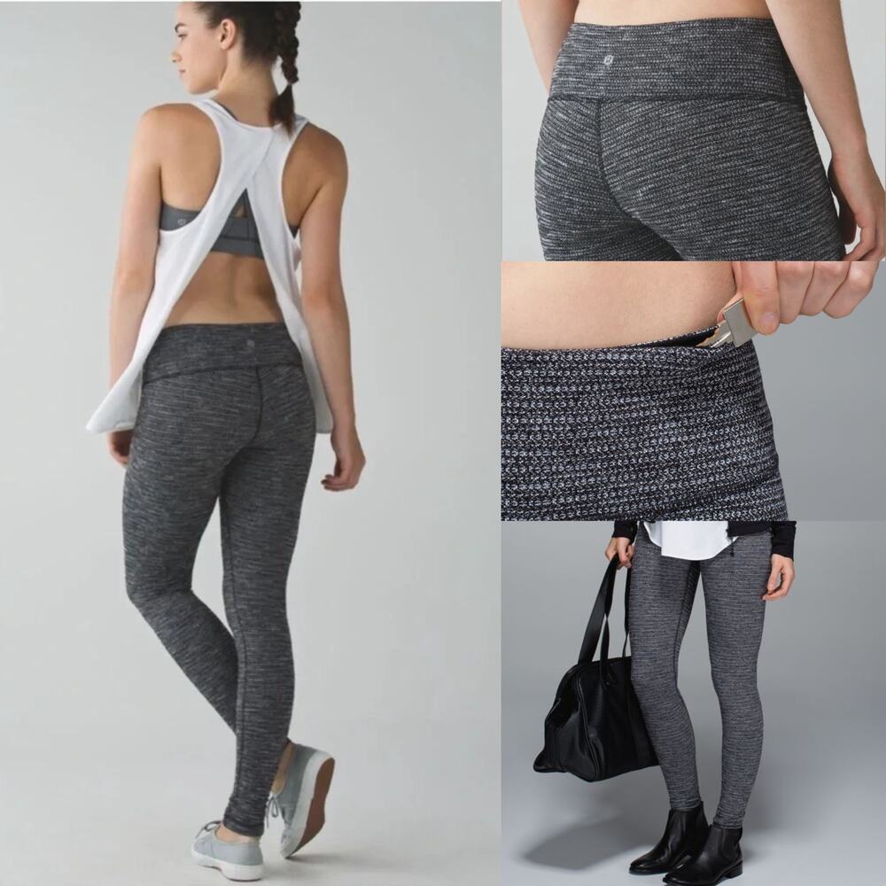 Lululemon Wunder Under Pant Coco Pique Black Gray Size 4 Textured Knit Leggings